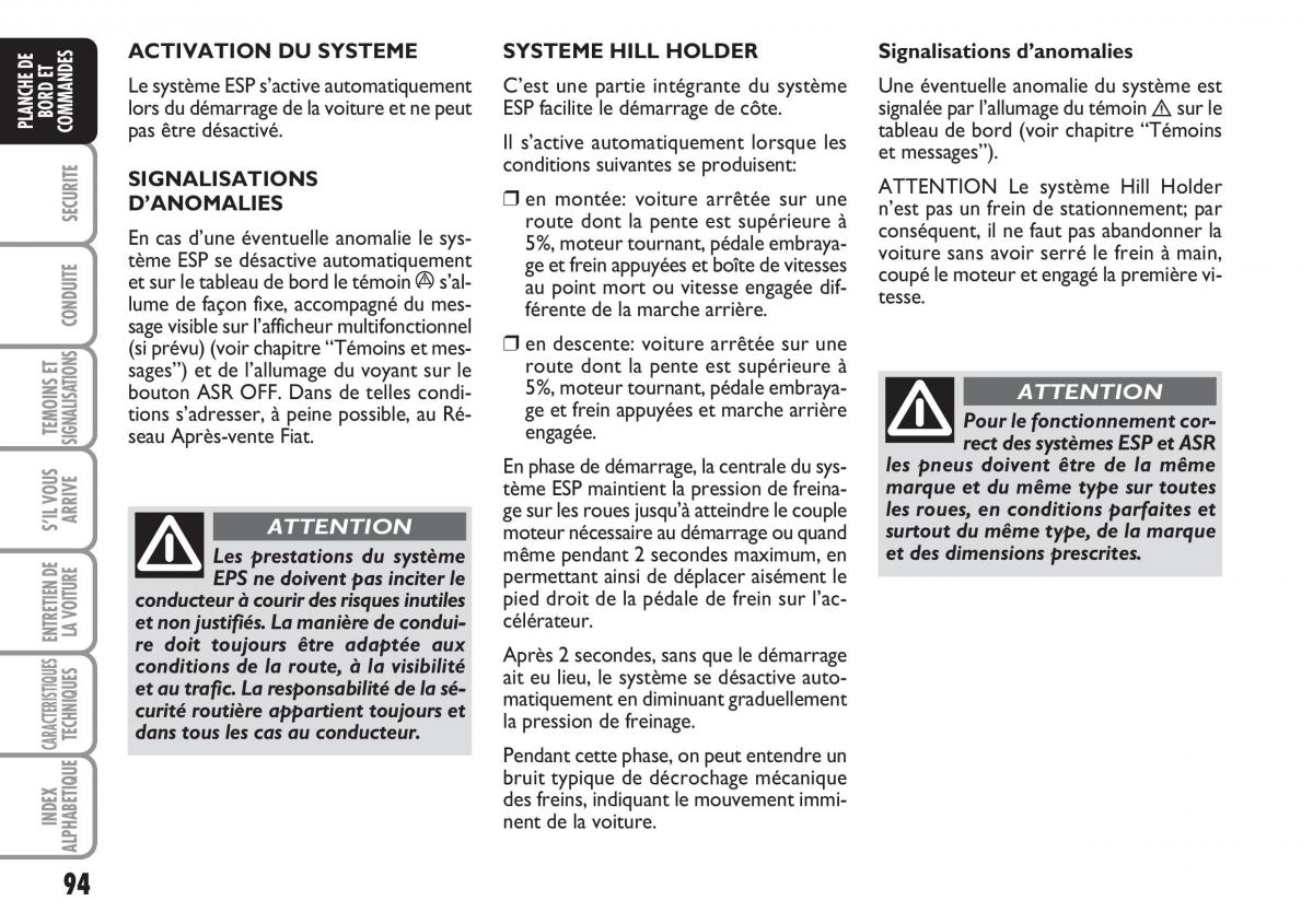 Fiat Linea manuel du proprietaire / page 95