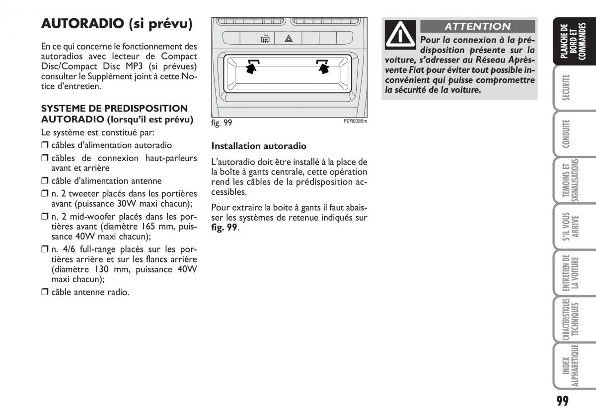 Fiat Linea manuel du proprietaire / page 100