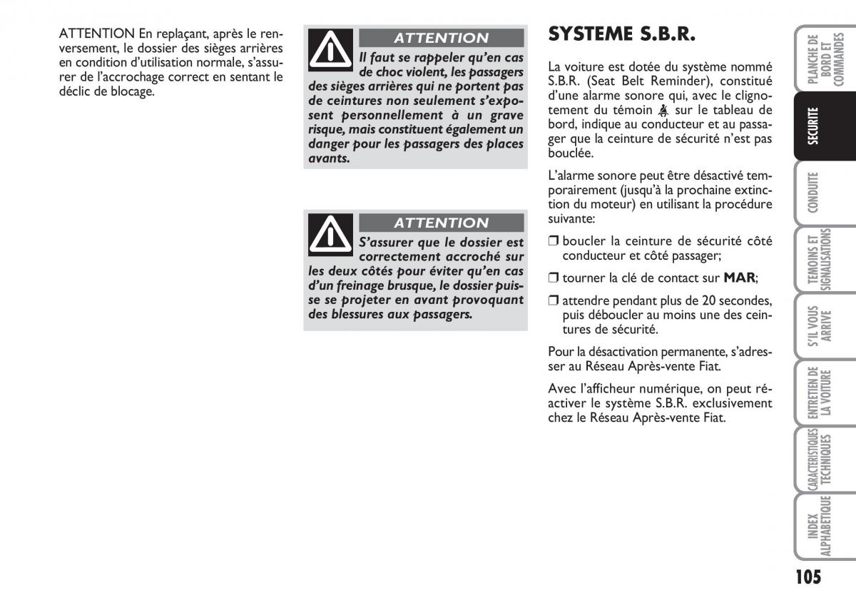 Fiat Linea manuel du proprietaire / page 106