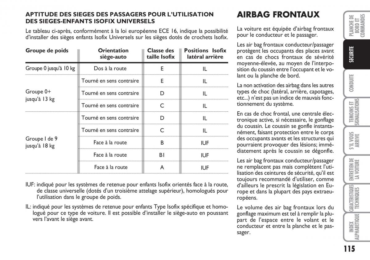 Fiat Linea manuel du proprietaire / page 116