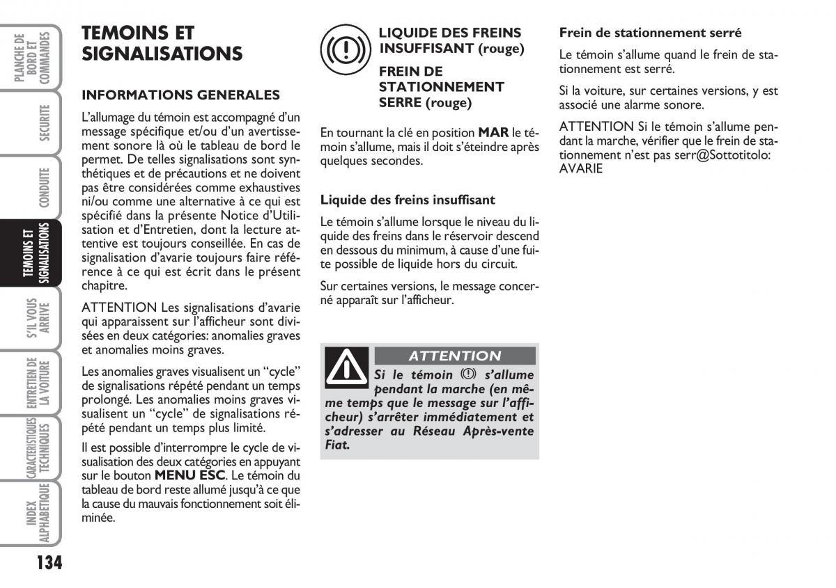 Fiat Linea manuel du proprietaire / page 135