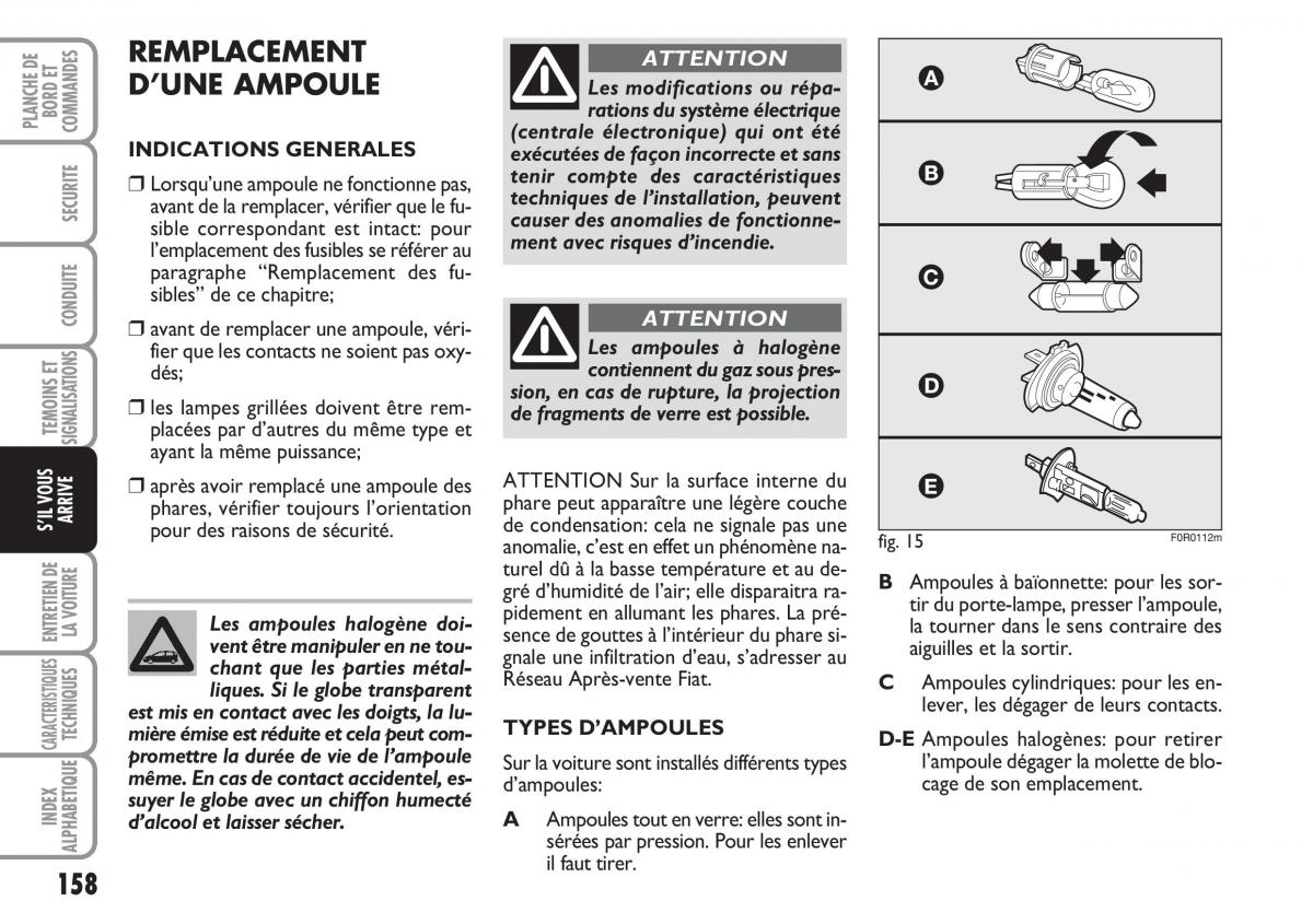 Fiat Linea manuel du proprietaire / page 159