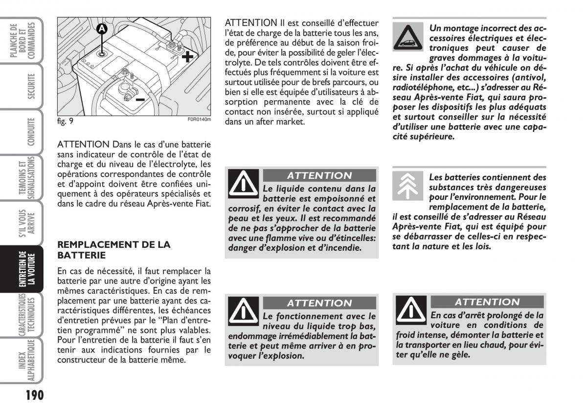 Fiat Linea manuel du proprietaire / page 191