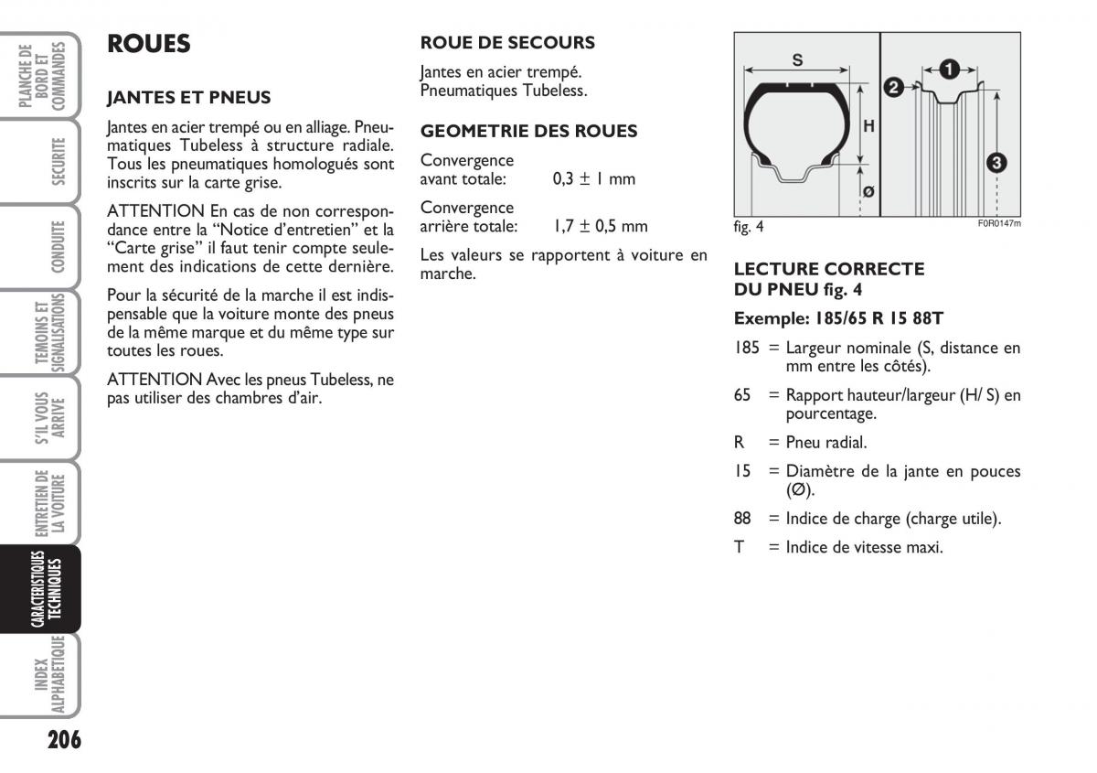 Fiat Linea manuel du proprietaire / page 207