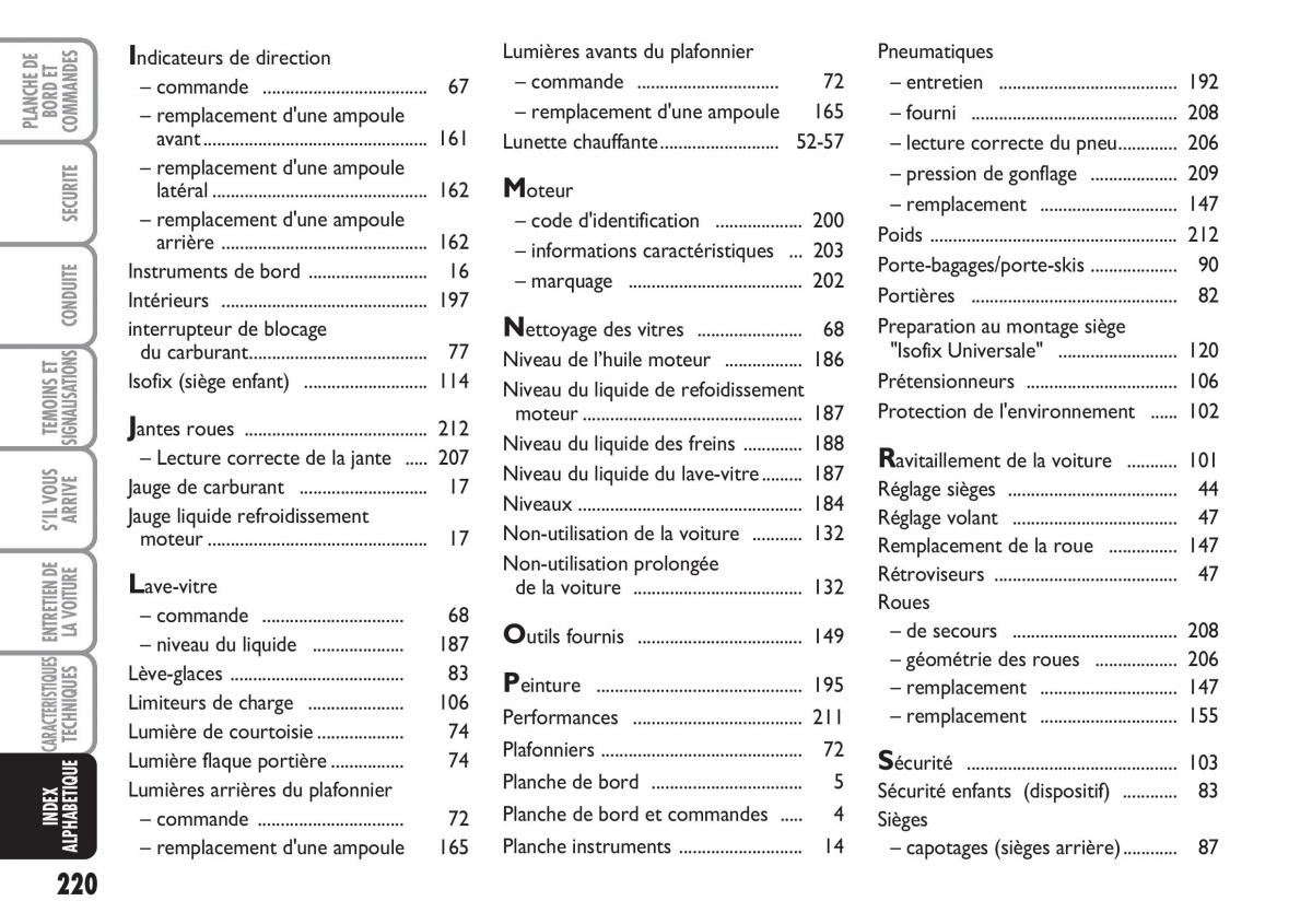 Fiat Linea manuel du proprietaire / page 221