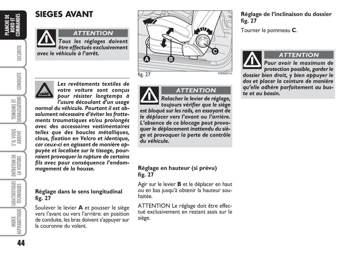 Fiat Linea manuel du proprietaire / page 45