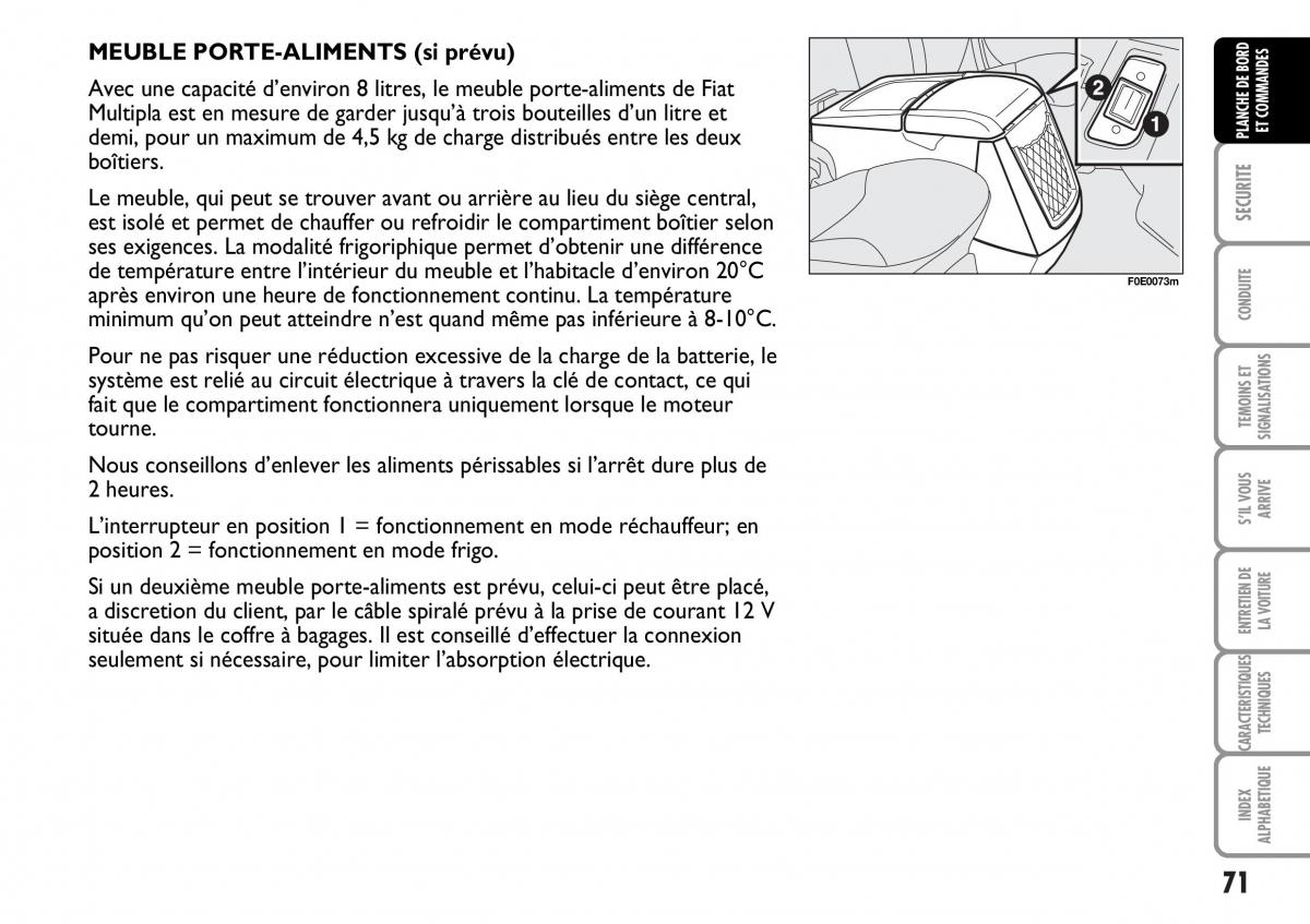 Fiat Multipla I 1 manuel du proprietaire / page 72