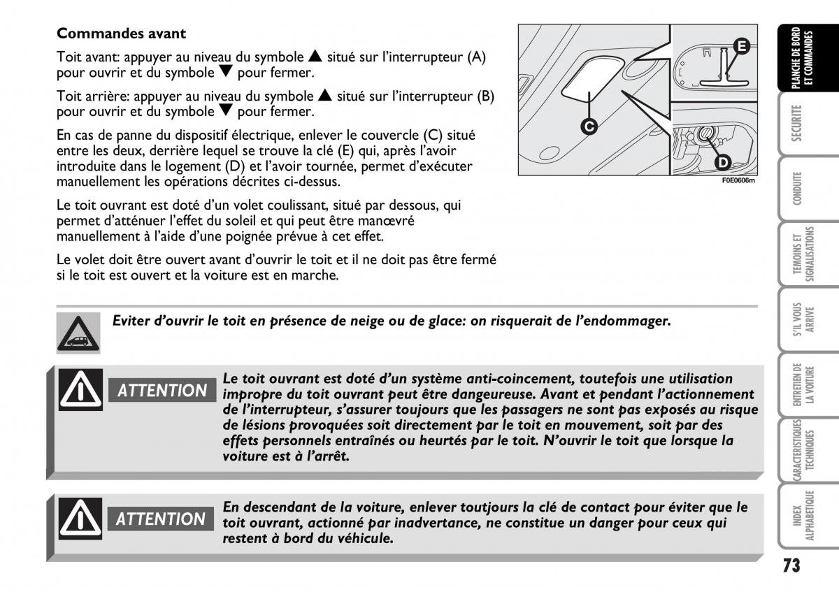 Fiat Multipla I 1 manuel du proprietaire / page 74