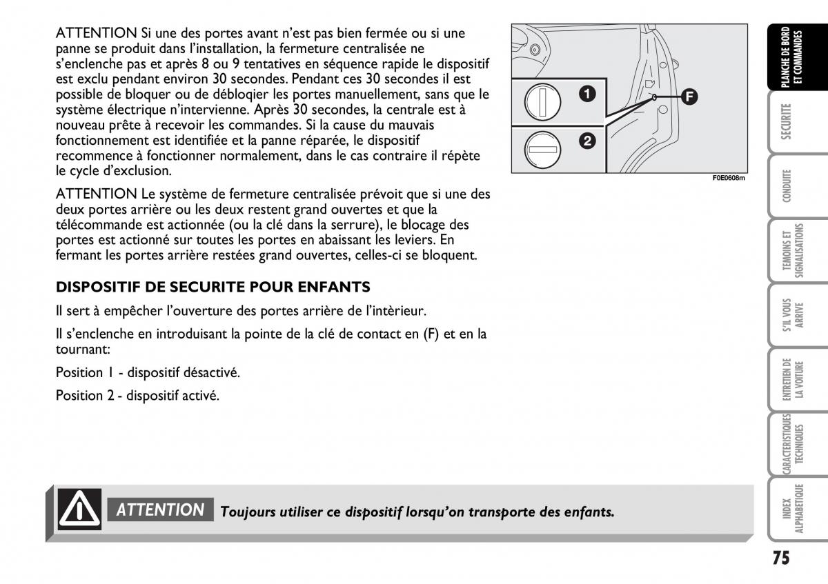 Fiat Multipla I 1 manuel du proprietaire / page 76