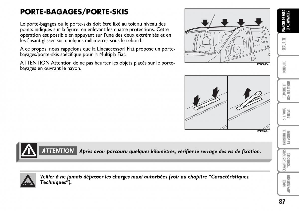 Fiat Multipla I 1 manuel du proprietaire / page 88