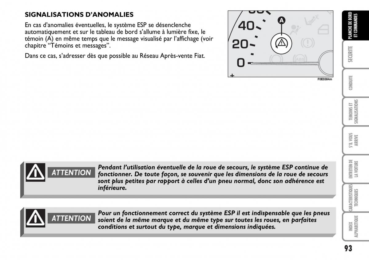 Fiat Multipla I 1 manuel du proprietaire / page 94