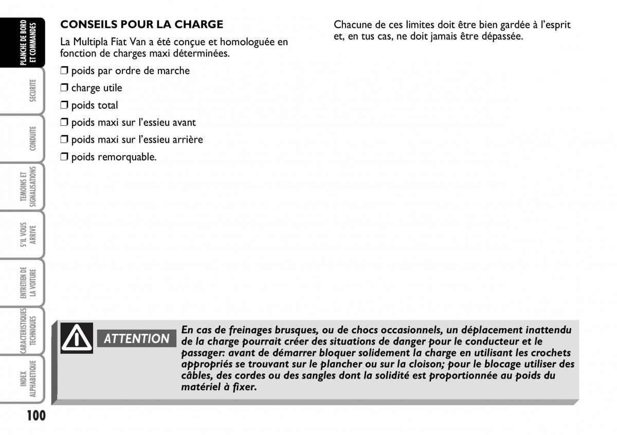 Fiat Multipla I 1 manuel du proprietaire / page 101