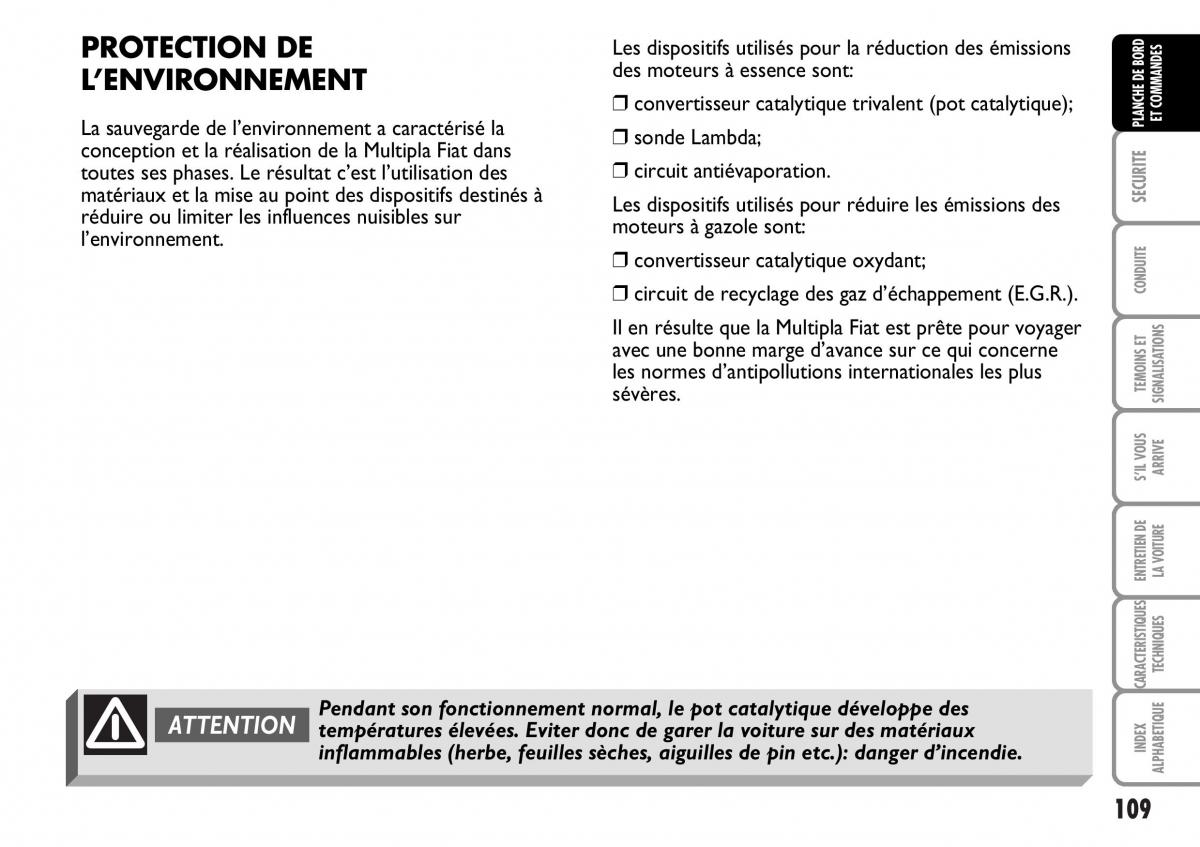 Fiat Multipla I 1 manuel du proprietaire / page 110