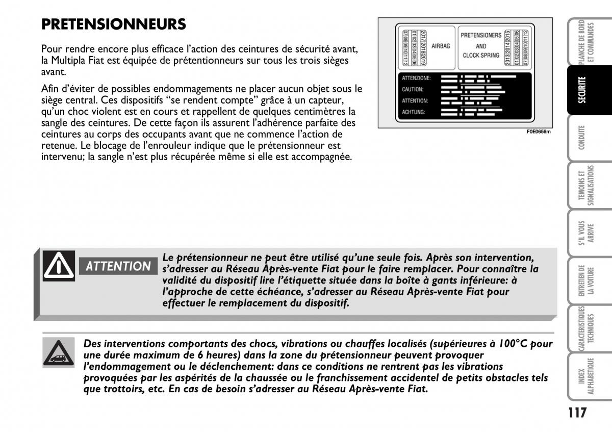 Fiat Multipla I 1 manuel du proprietaire / page 118