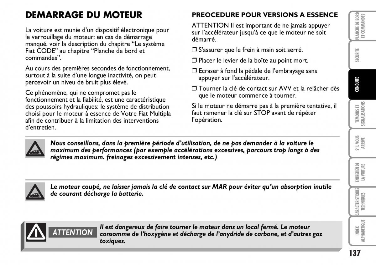 Fiat Multipla I 1 manuel du proprietaire / page 138