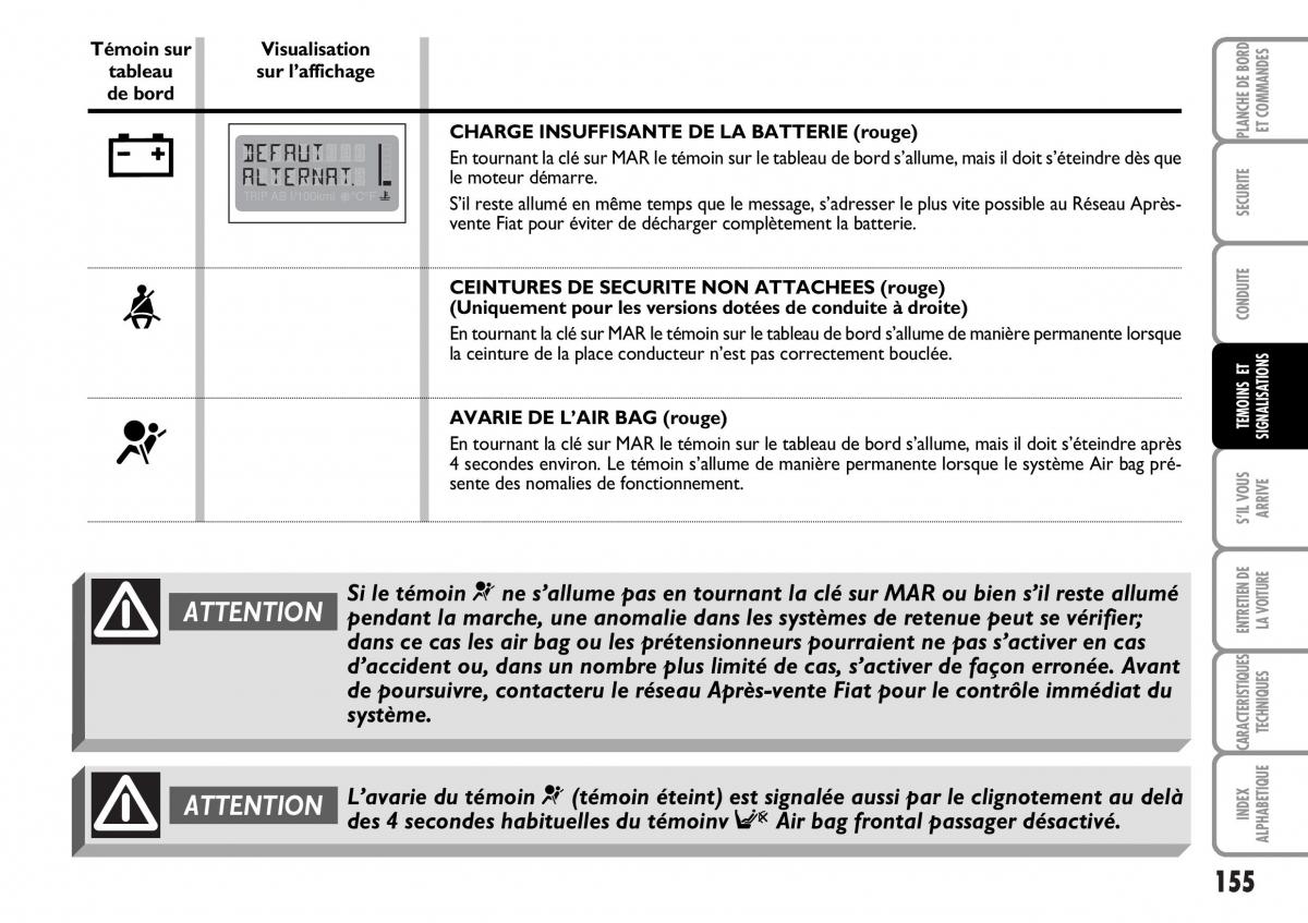 Fiat Multipla I 1 manuel du proprietaire / page 156