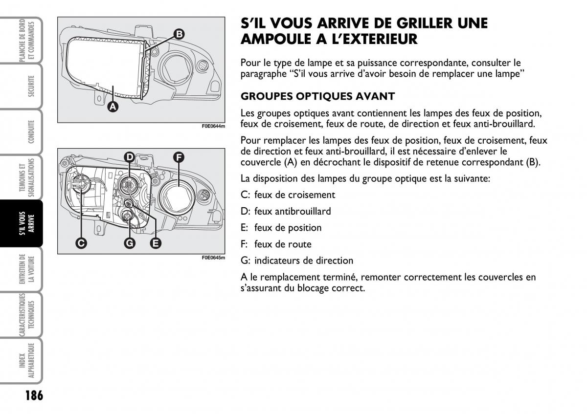 Fiat Multipla I 1 manuel du proprietaire / page 187