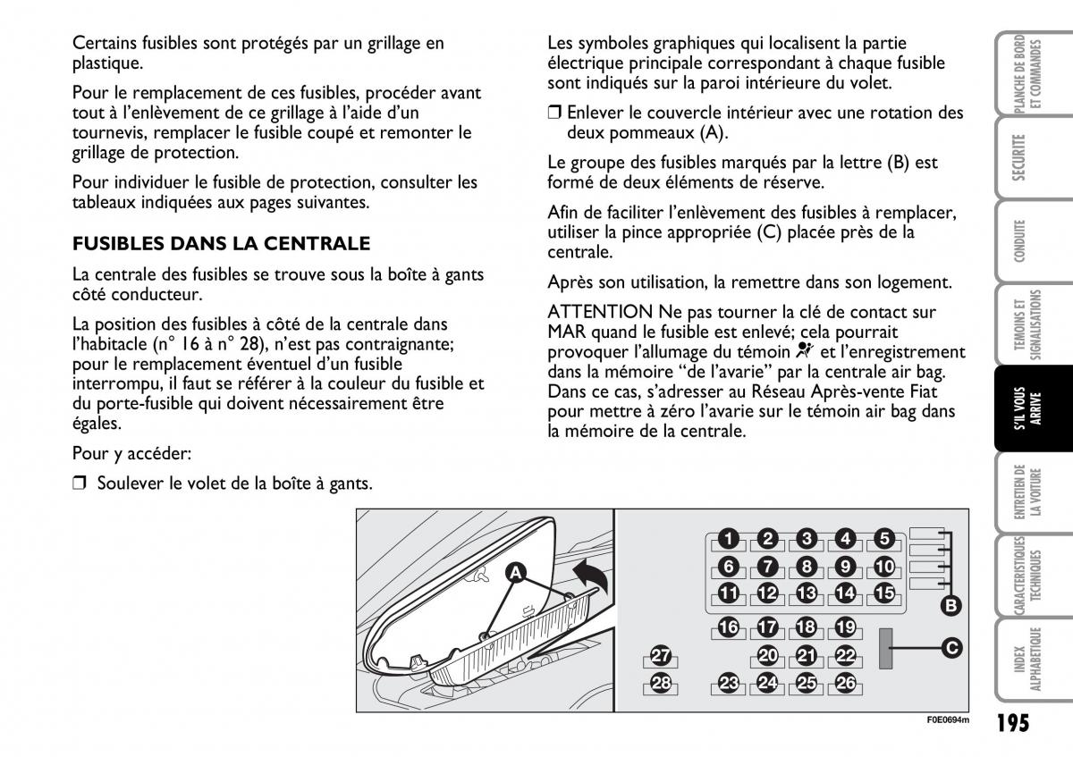 Fiat Multipla I 1 manuel du proprietaire / page 196