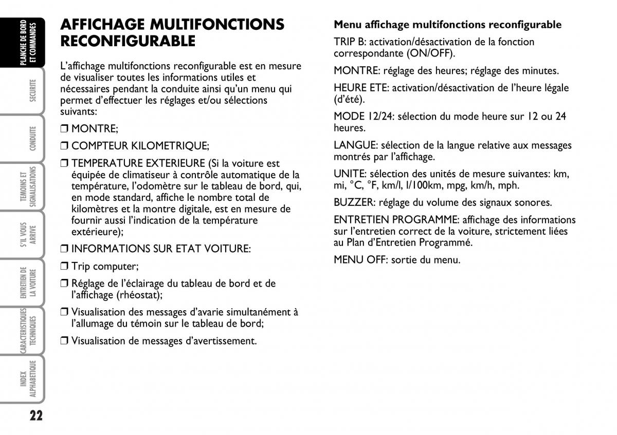 Fiat Multipla I 1 manuel du proprietaire / page 23