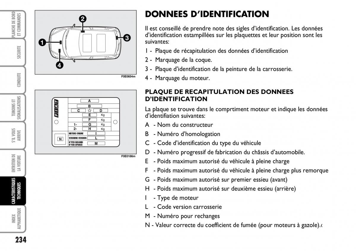 Fiat Multipla I 1 manuel du proprietaire / page 235