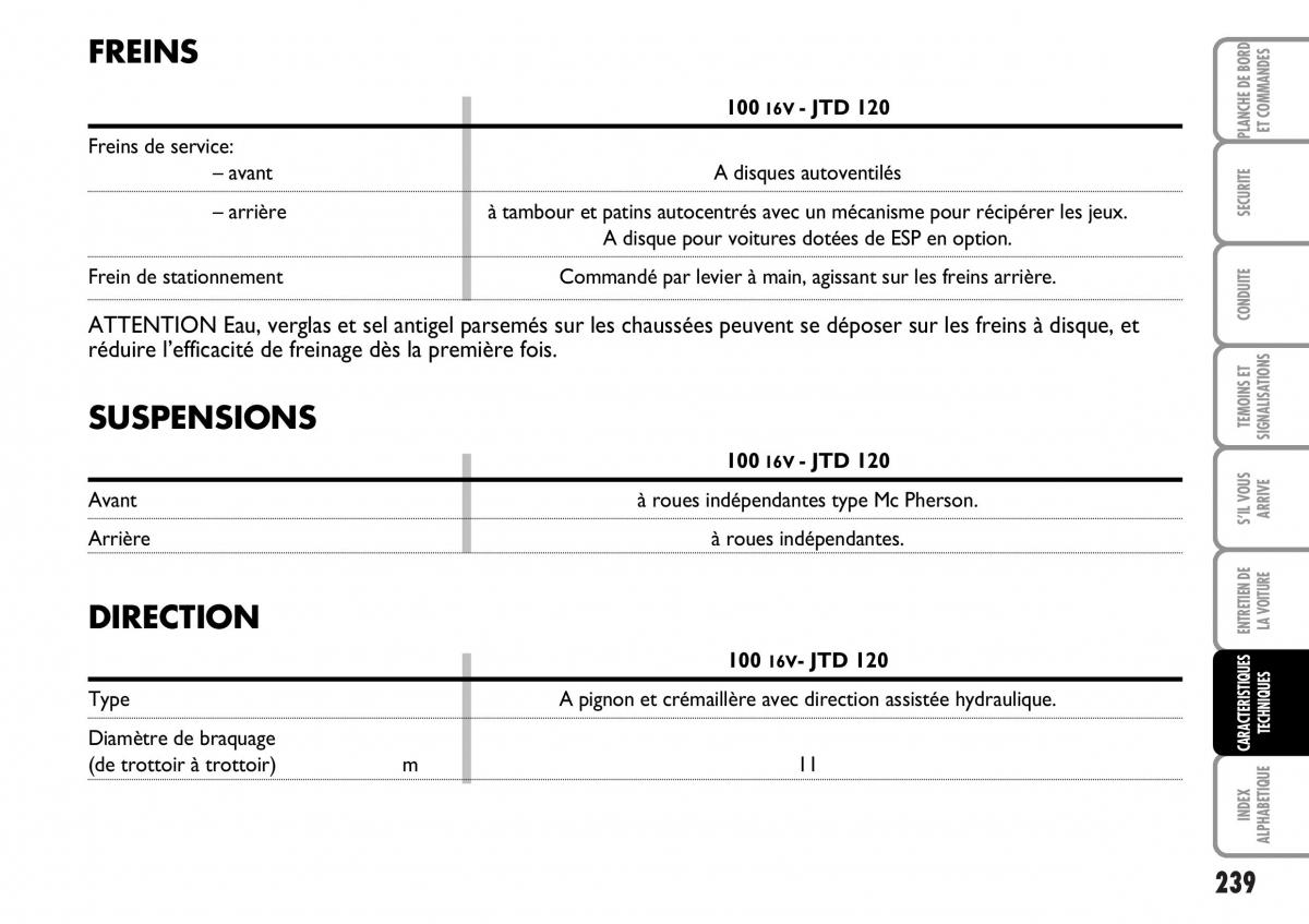 Fiat Multipla I 1 manuel du proprietaire / page 240