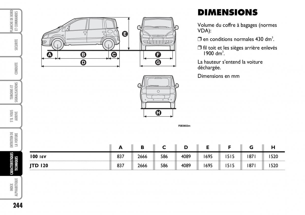 Fiat Multipla I 1 manuel du proprietaire / page 245