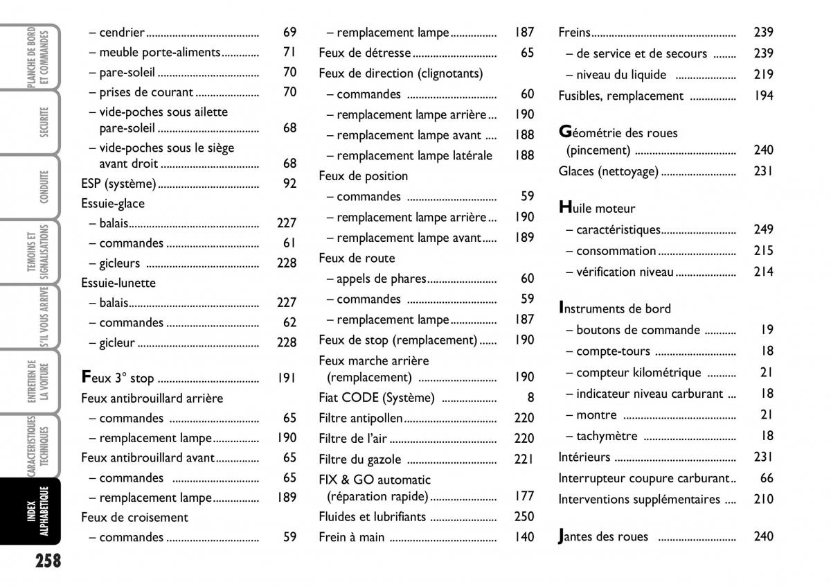 Fiat Multipla I 1 manuel du proprietaire / page 259