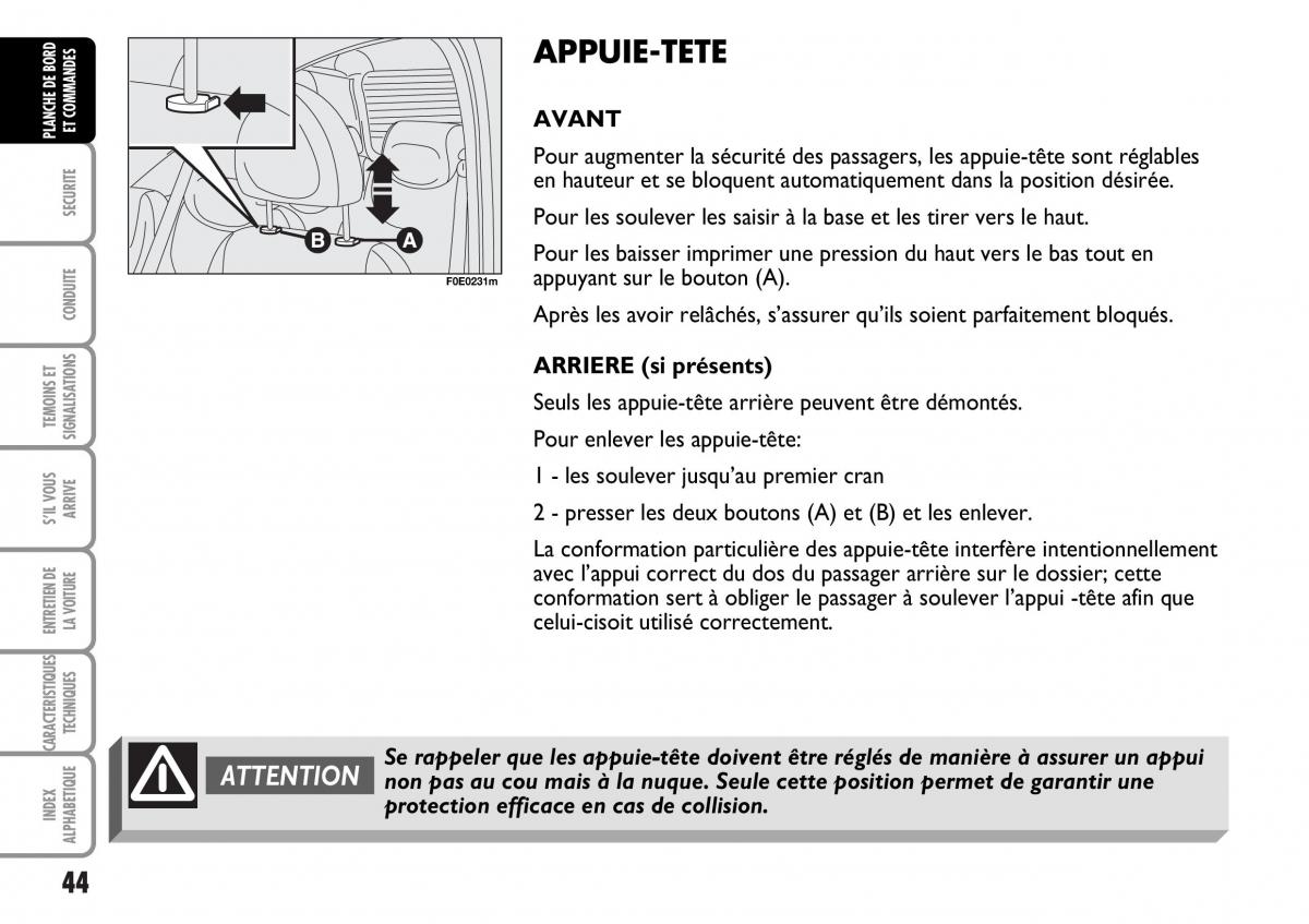 Fiat Multipla I 1 manuel du proprietaire / page 45