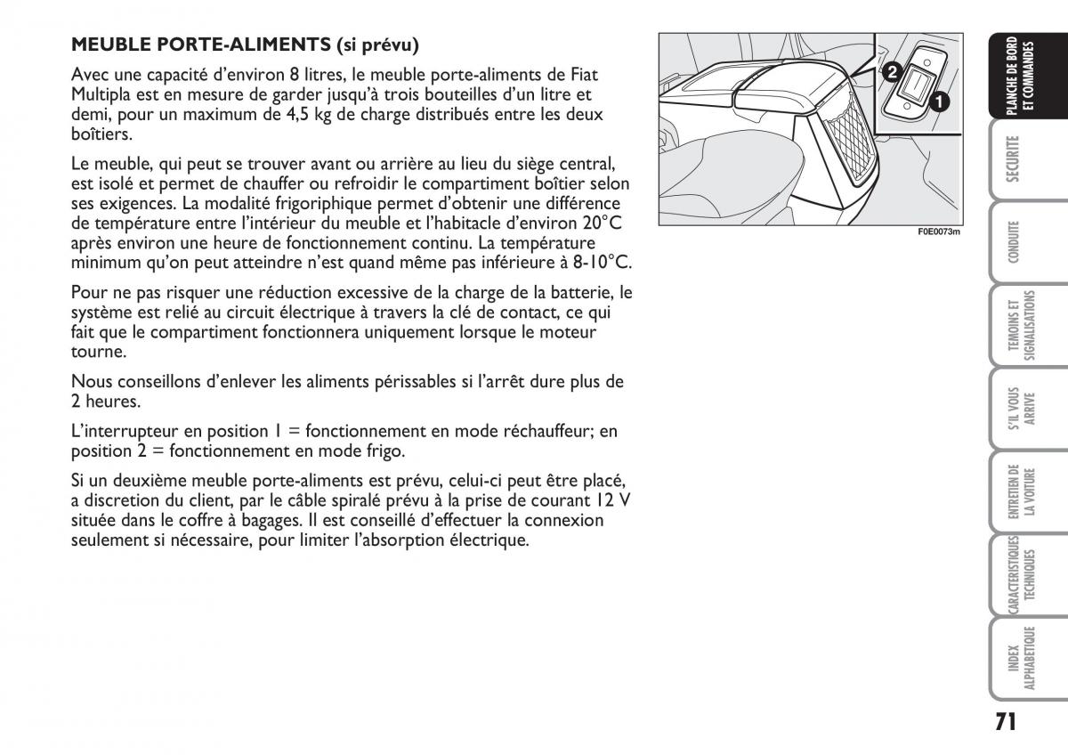 Fiat Multipla II 2 manuel du proprietaire / page 72