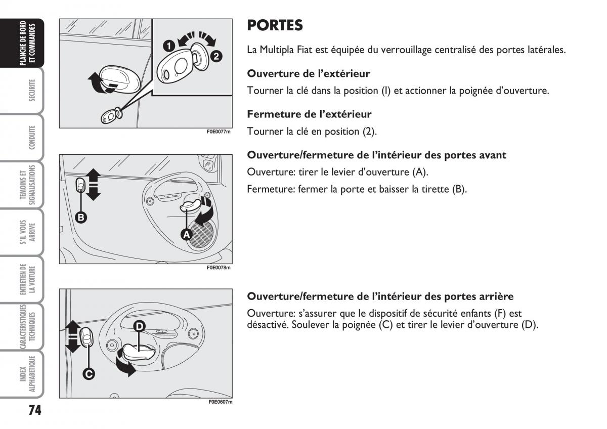 Fiat Multipla II 2 manuel du proprietaire / page 75