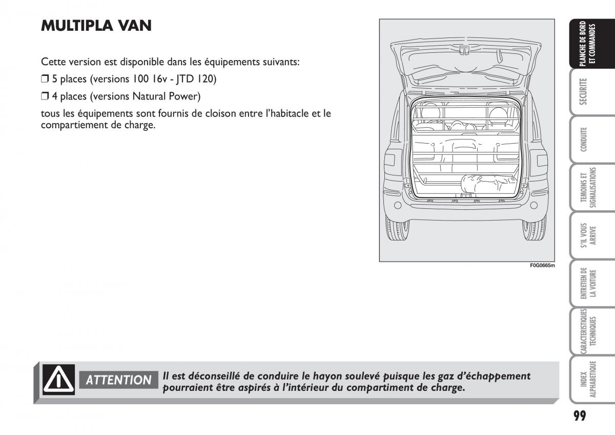 Fiat Multipla II 2 manuel du proprietaire / page 100