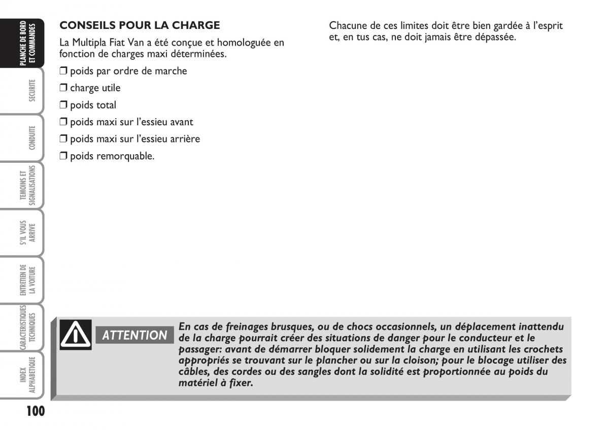 Fiat Multipla II 2 manuel du proprietaire / page 101