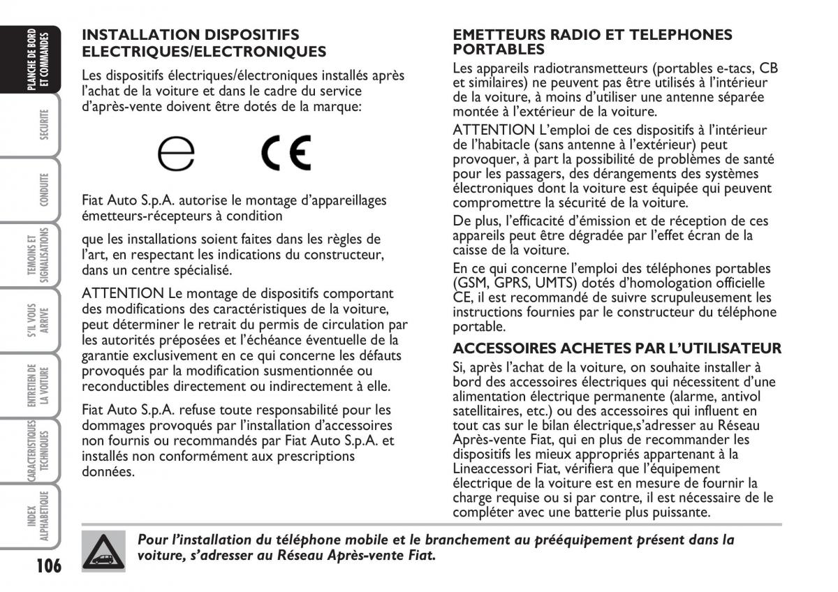 Fiat Multipla II 2 manuel du proprietaire / page 107