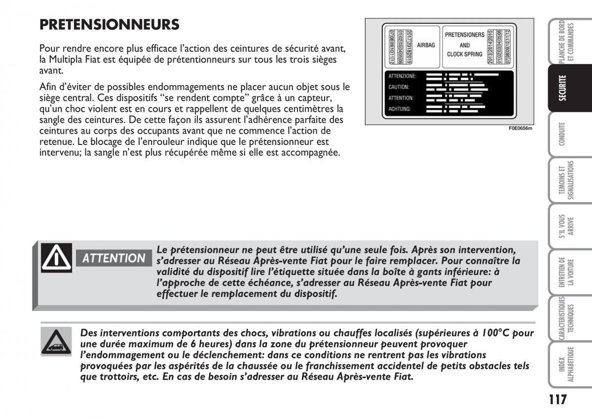 Fiat Multipla II 2 manuel du proprietaire / page 118