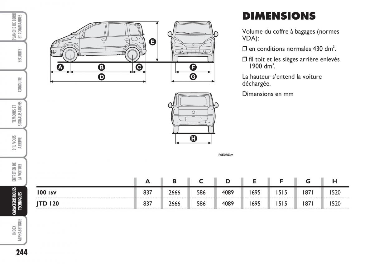 Fiat Multipla II 2 manuel du proprietaire / page 245