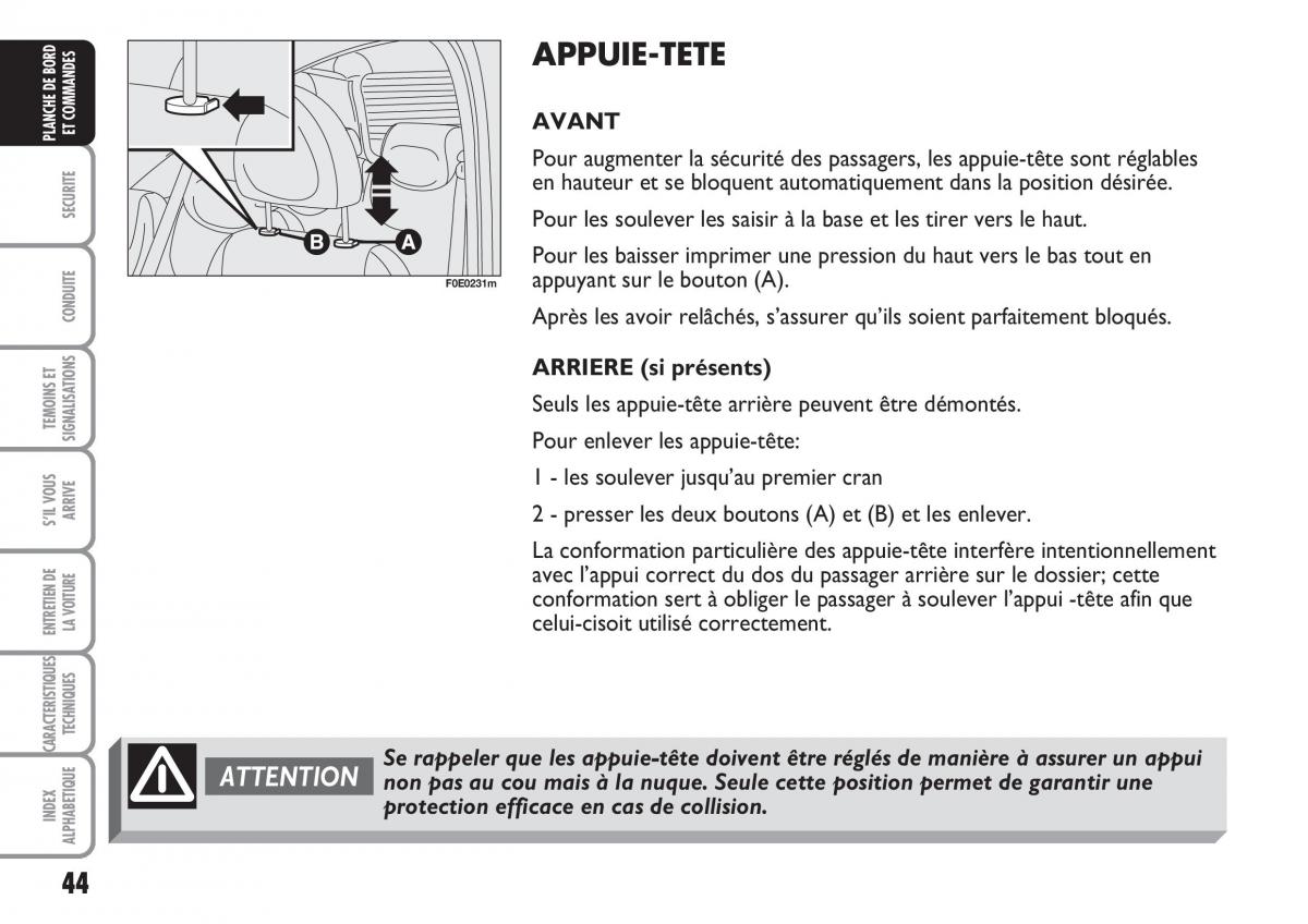 Fiat Multipla II 2 manuel du proprietaire / page 45