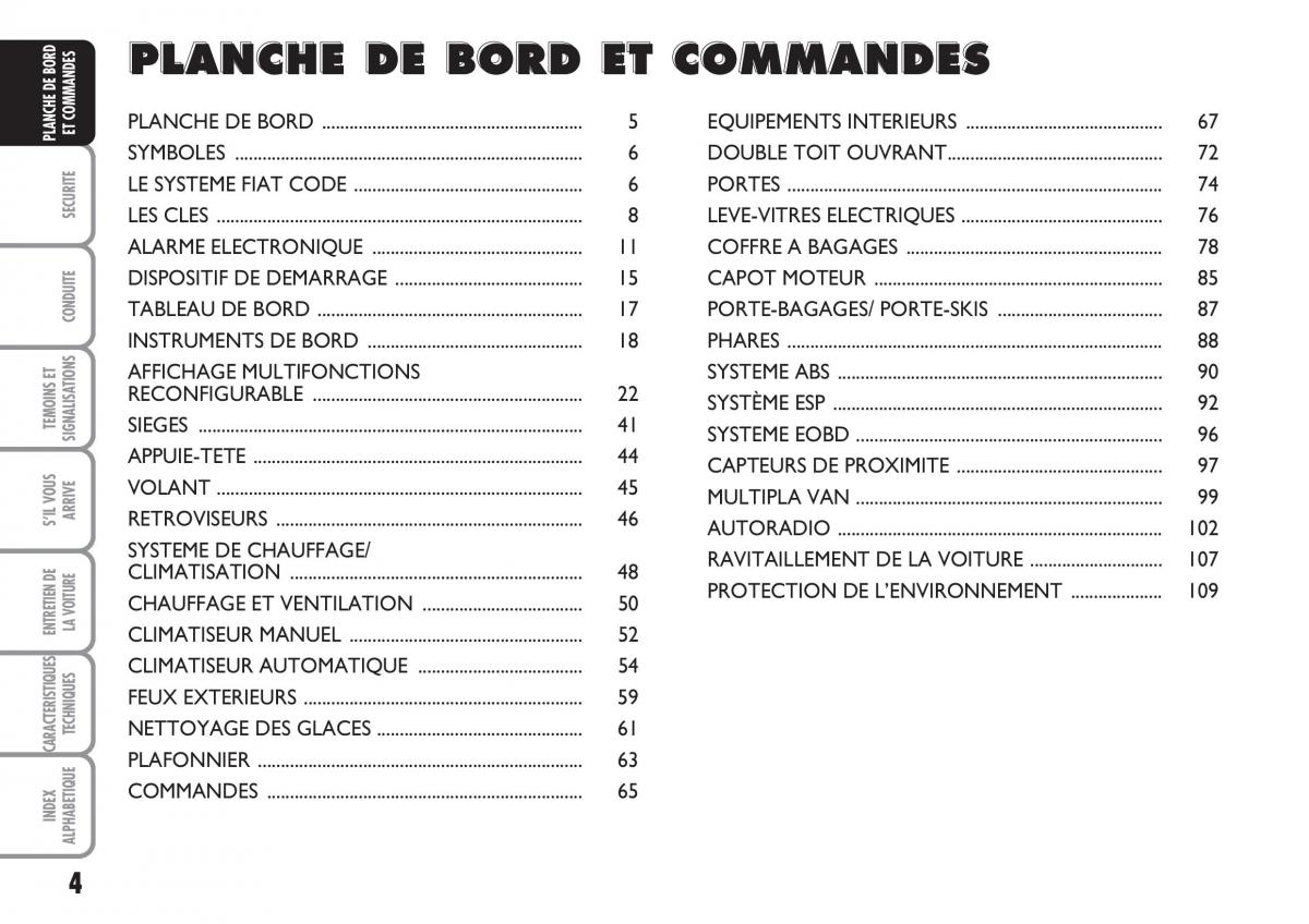 Fiat Multipla II 2 manuel du proprietaire / page 5