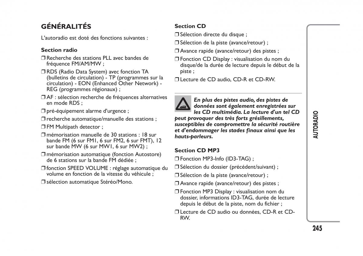 Fiat Panda II 2 manuel du proprietaire / page 249