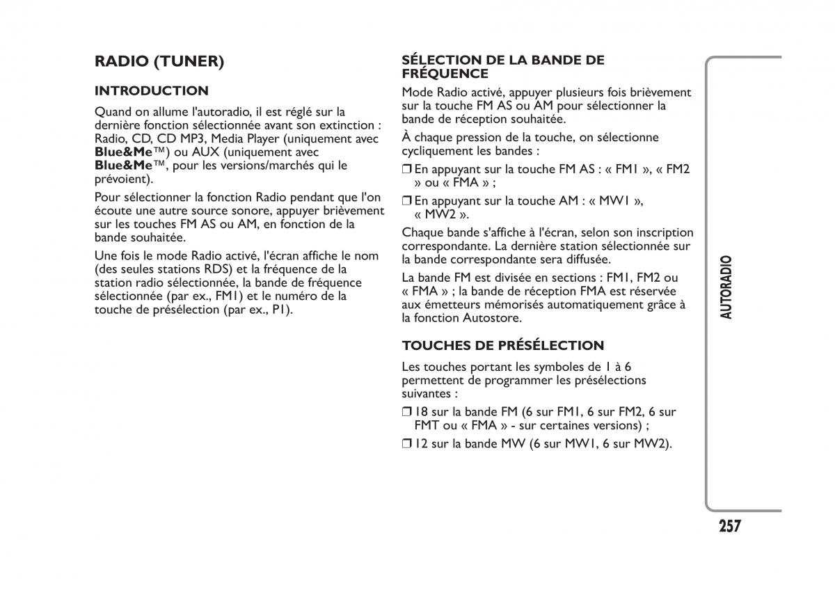 Fiat Panda II 2 manuel du proprietaire / page 261