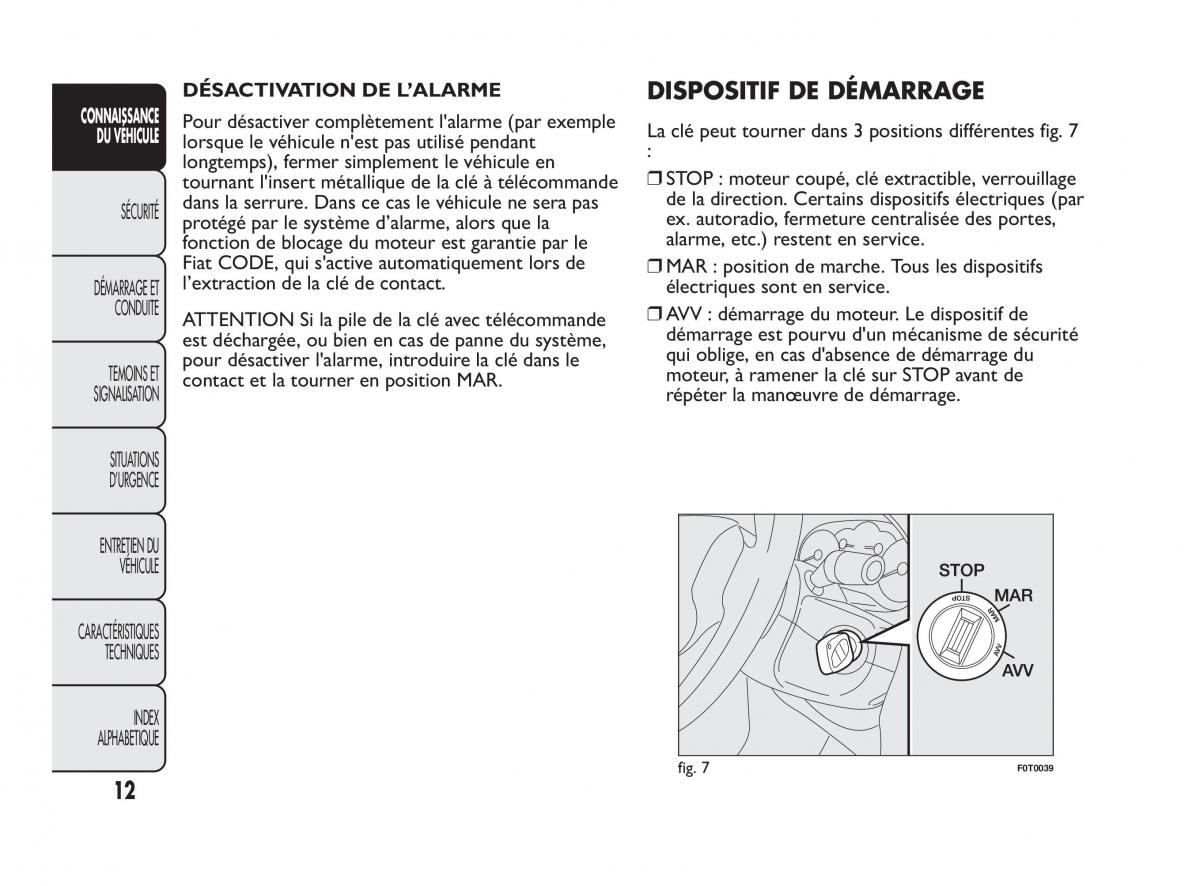 Fiat Qubo manuel du proprietaire / page 13