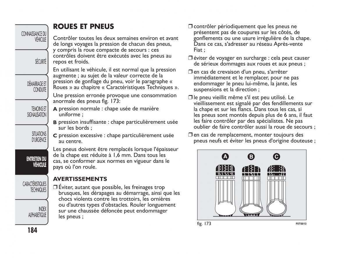 Fiat Qubo manuel du proprietaire / page 185