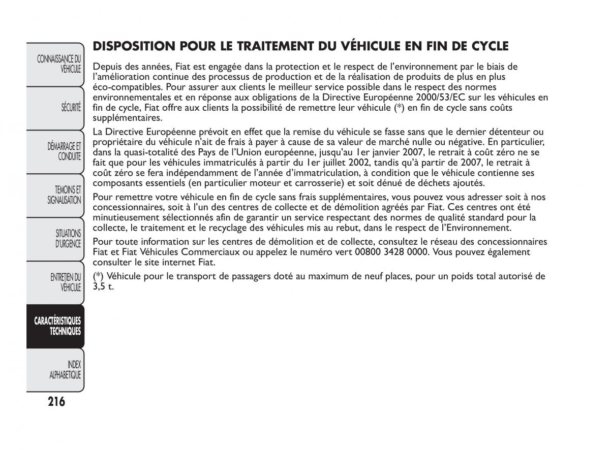 Fiat Qubo manuel du proprietaire / page 217