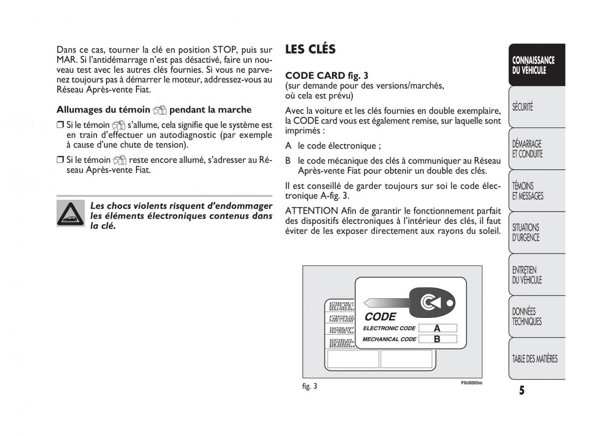 Fiat Punto Evo manuel du proprietaire / page 6