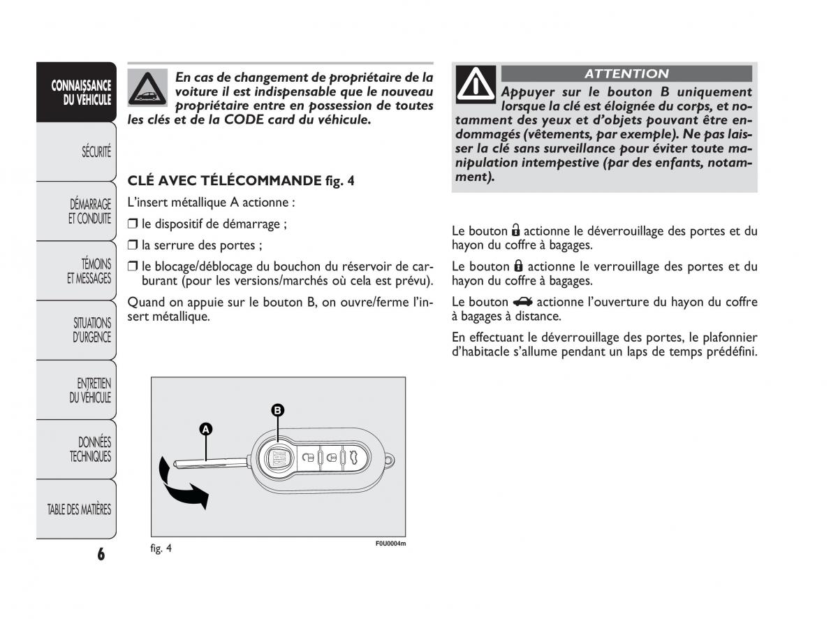 Fiat Punto Evo manuel du proprietaire / page 7