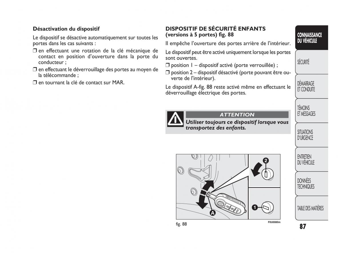 Fiat Punto Evo manuel du proprietaire / page 88