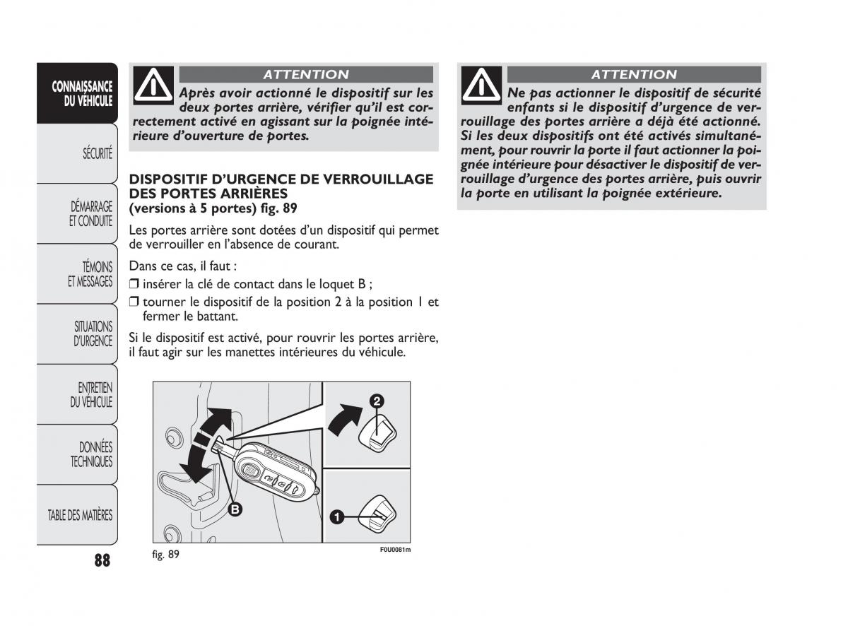 Fiat Punto Evo manuel du proprietaire / page 89