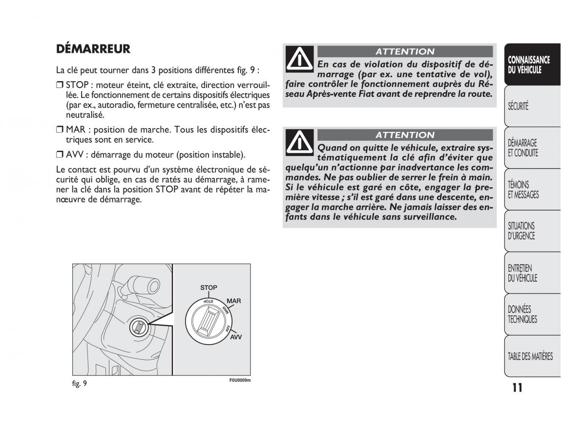 Fiat Punto Evo manuel du proprietaire / page 12