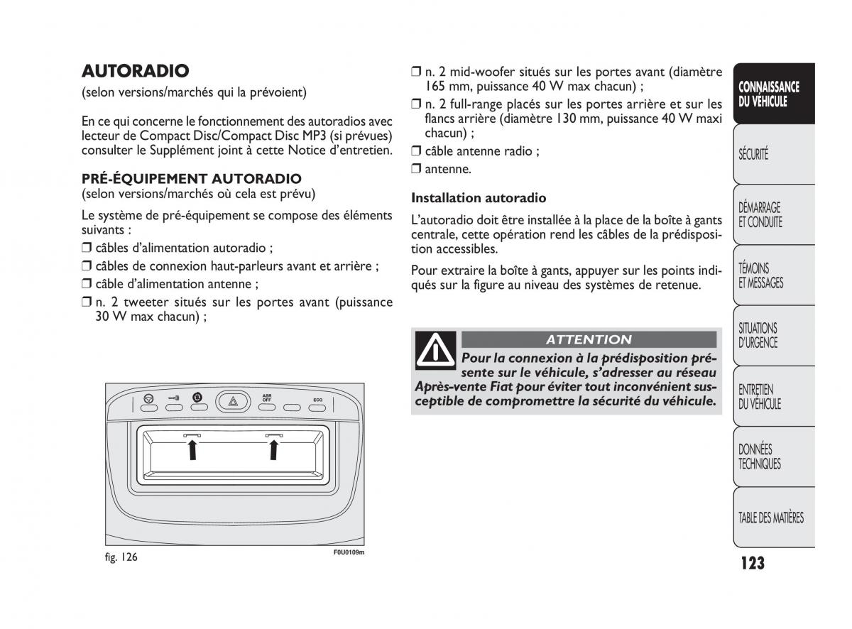 Fiat Punto Evo manuel du proprietaire / page 124