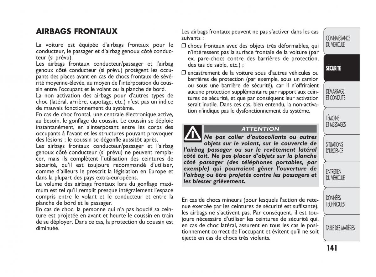 Fiat Punto Evo manuel du proprietaire / page 142