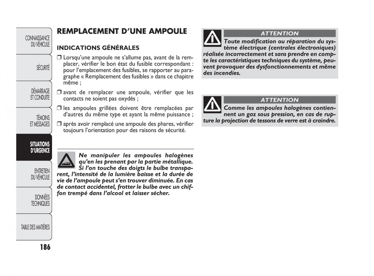 Fiat Punto Evo manuel du proprietaire / page 187